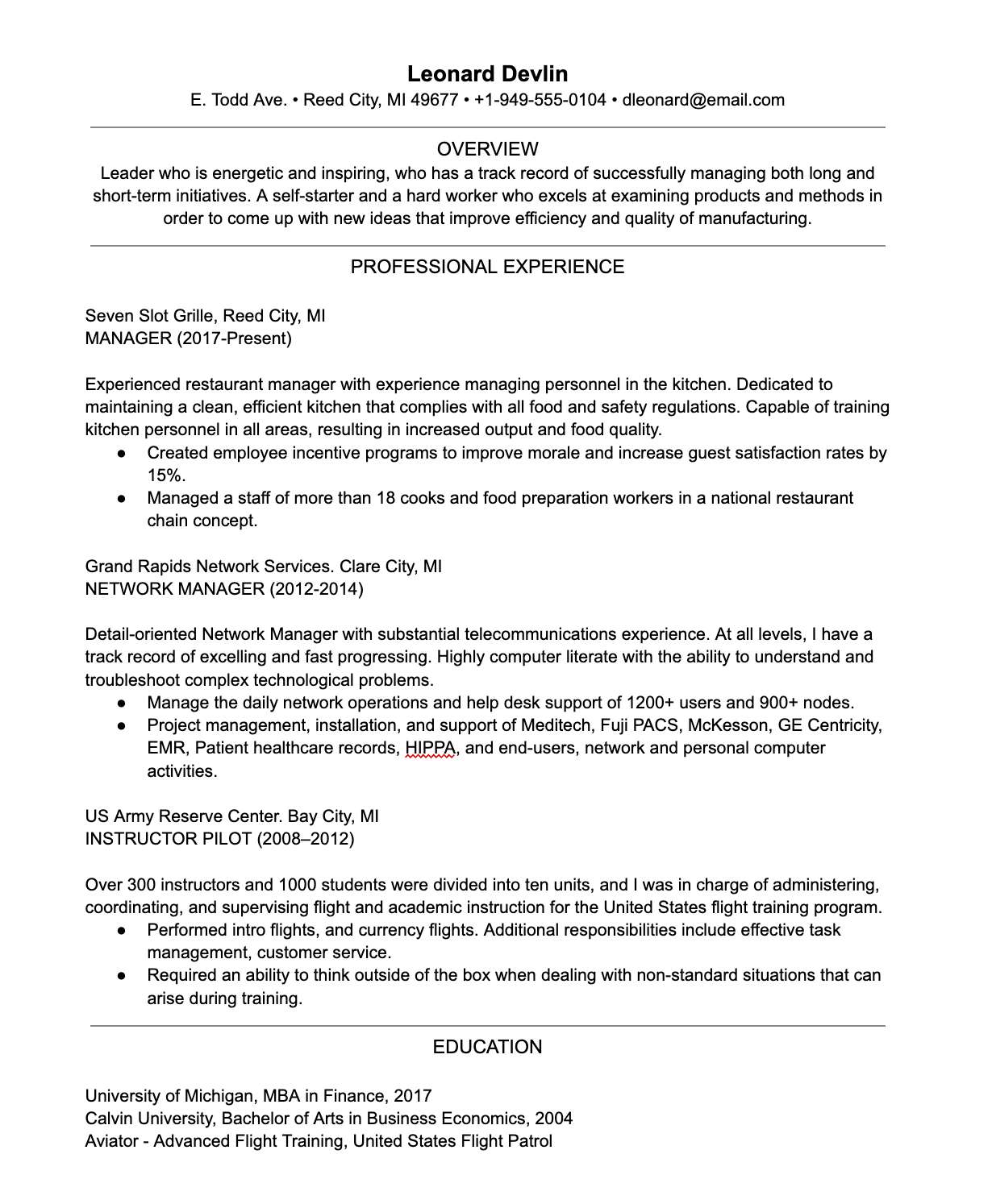 brief chronological resume