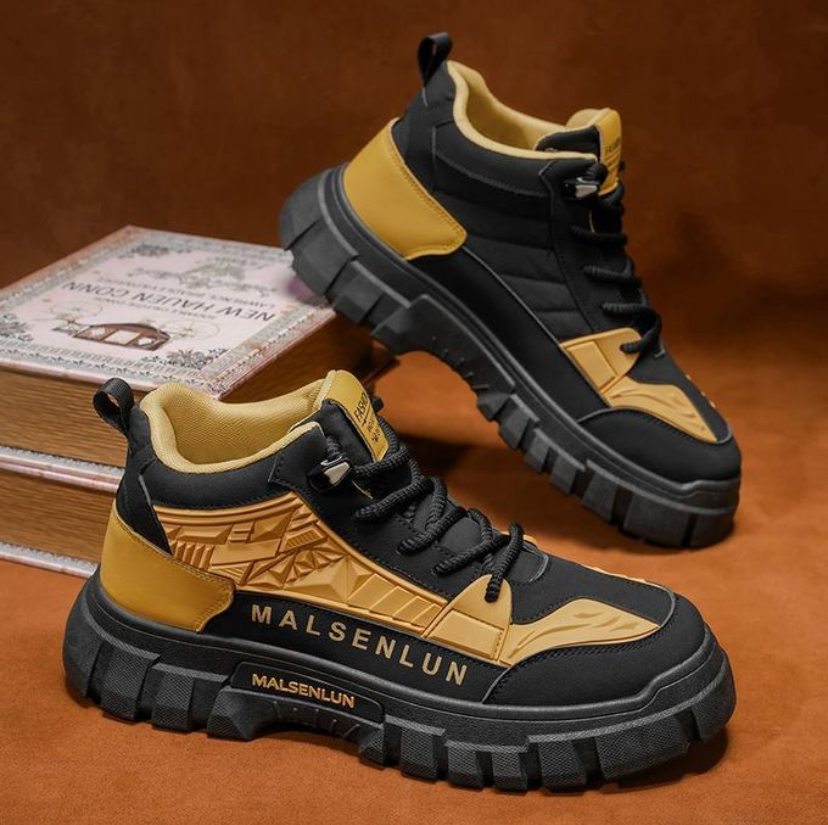 New Men's Fashion High-Top Outdoor Sports Shoes - Yellow Black, Sizes 39-44