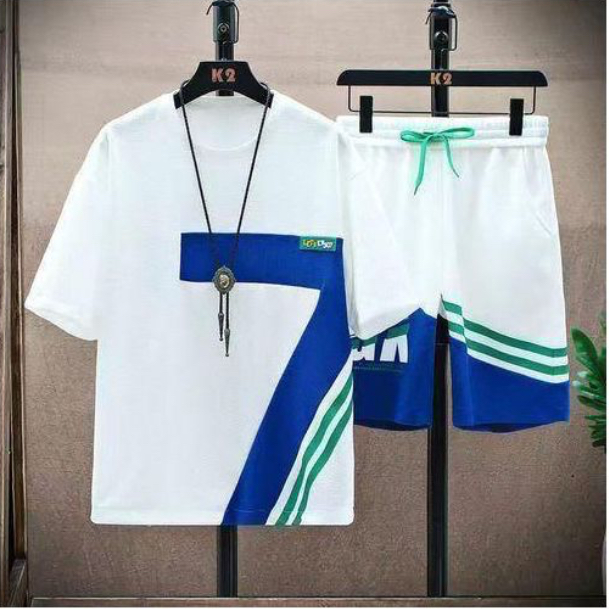 Dou-color Men's Fashion Shorts And T-shirt Set -2 Pieces - White