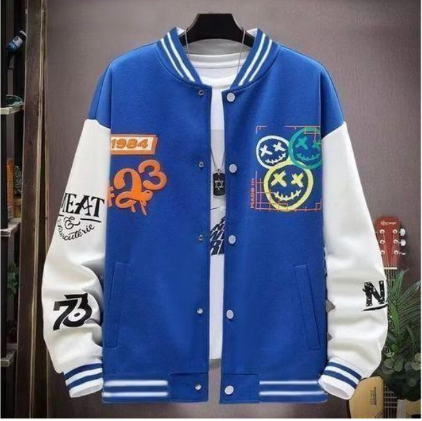 Dou-color Men's Blue Suede Velvet Baseball Jacket - Lightweight, Fashionable, Sizes S-XXXL