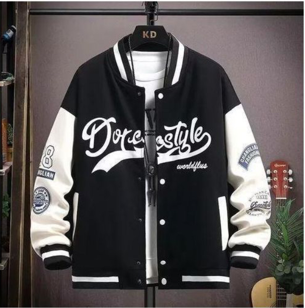 Dou-color Men's Baseball Jacket - Black Suede Velvet, Lightweight, S-XXXL