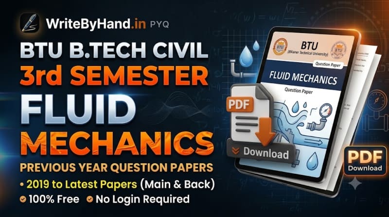 BTU Civil 3rd Sem Fluid Mechanics Previous Year Question Papers PDF Download