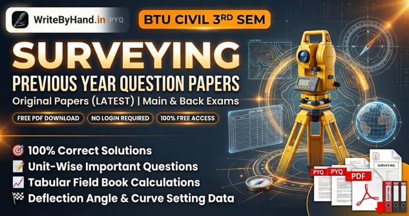 BTU Civil 3rd Sem Surveying Previous Year Question Papers PDF Download