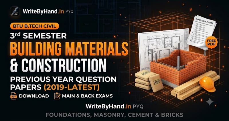 BTU Civil 3rd Sem Building Materials and Construction Previous Year Question Papers PDF Download