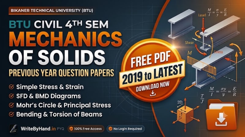 BTU Civil 4th Sem Mechanics of Solids Previous Year Question Papers PDF Download
