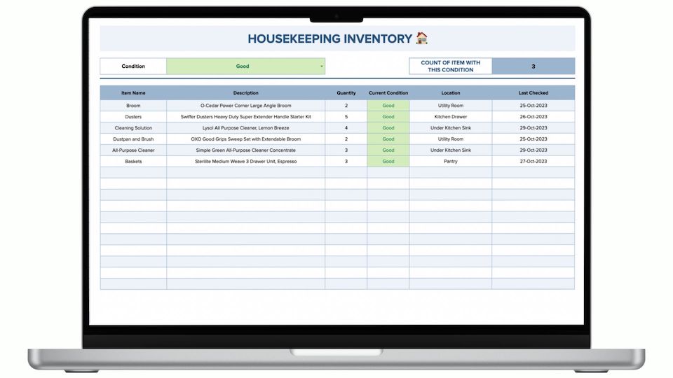 Housekeeping Inventory Template