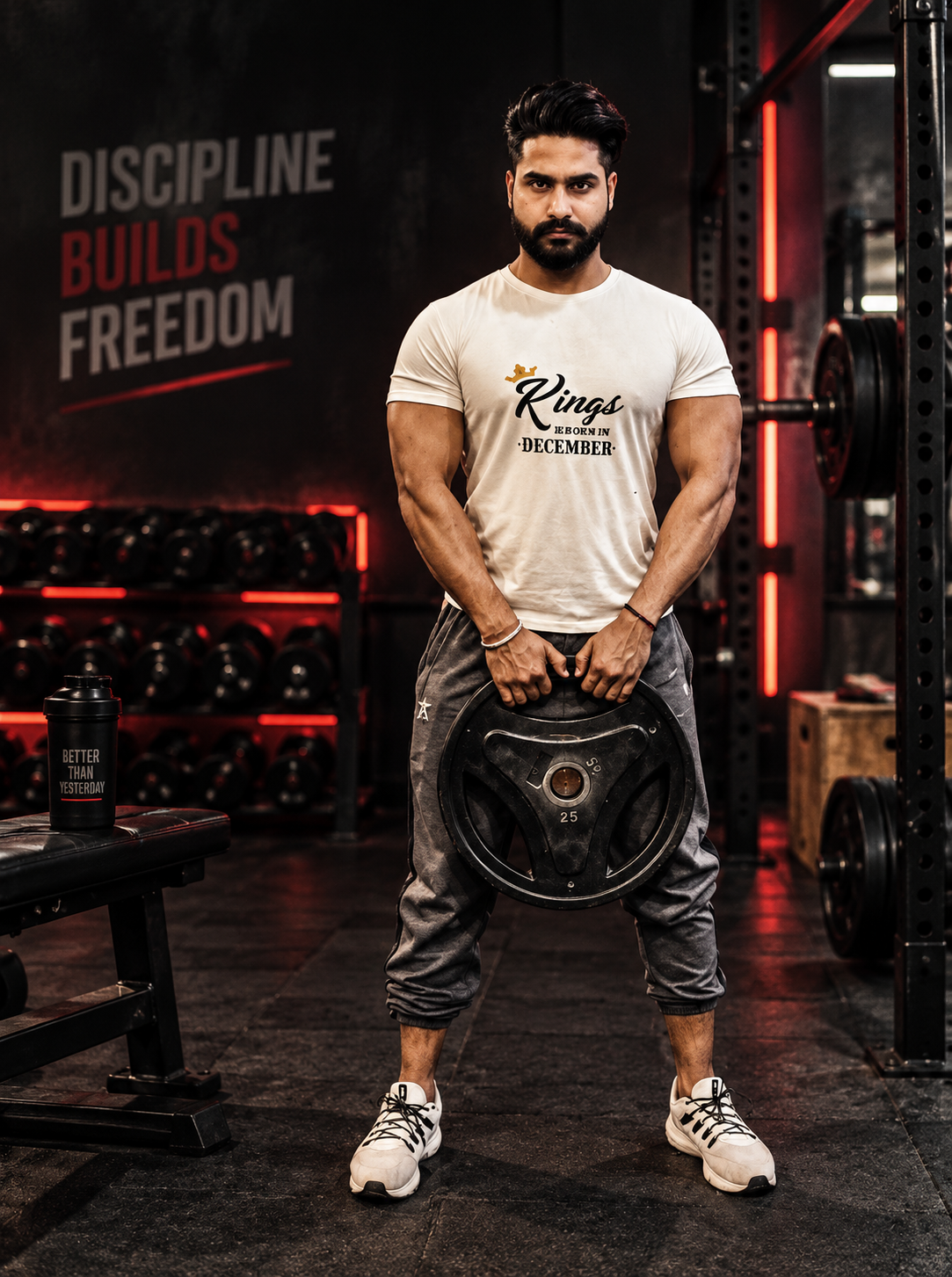 Neeraj Fitness Coach holding a weight plate in the gym — personal trainer in Jaipur