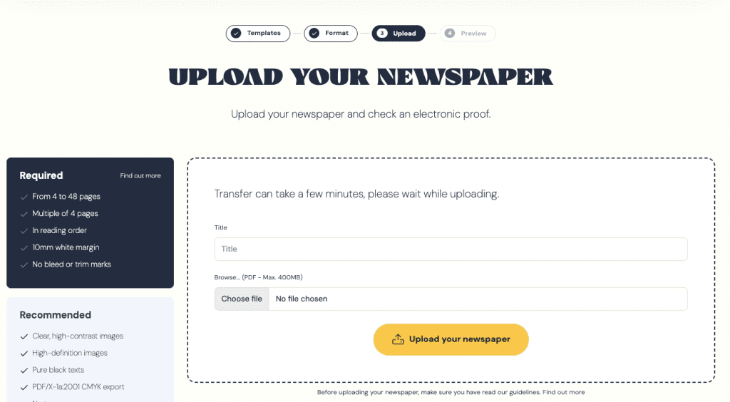 Hochzeitszeitung drucken mit PRINTNEWSPAPER Schritt 3