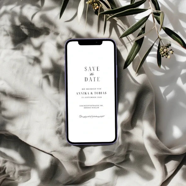 Save the Date WhatsApp Vorlage Hochzeit kostenlos - Minimalistisch
