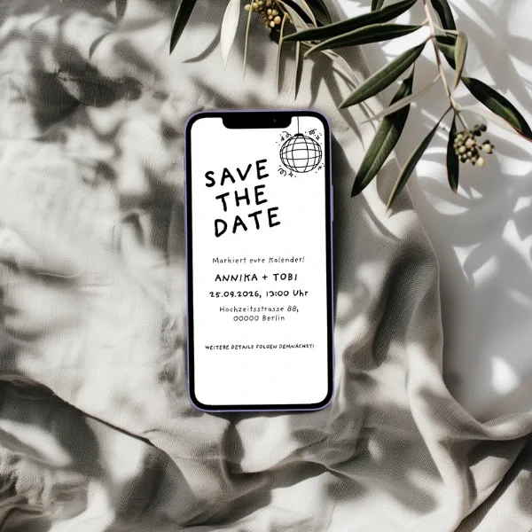 Save the Date WhatsApp Vorlage Hochzeit kostenlos - Discokugel