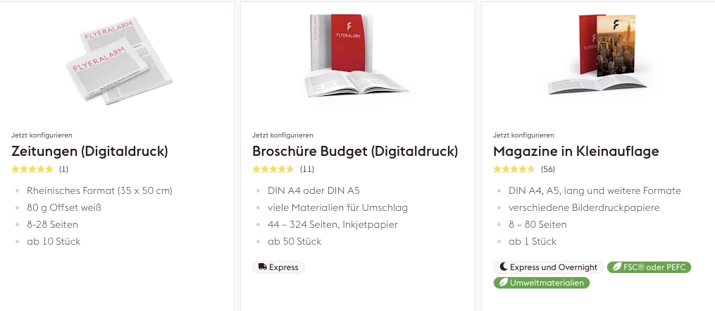 Webseite von Flyeralarm Hochzeitszeitung drucken