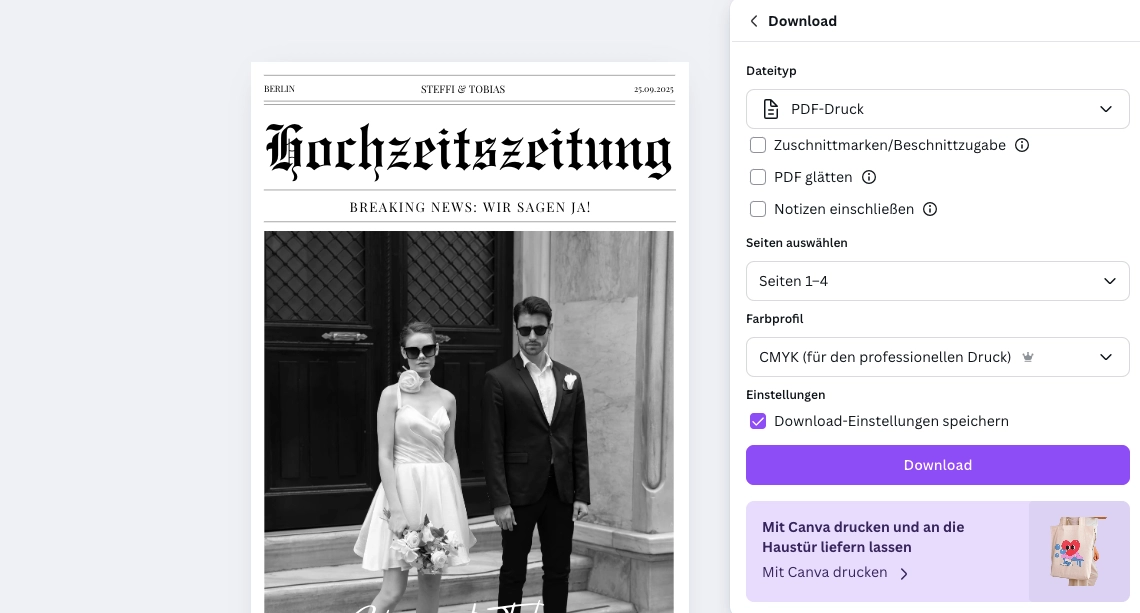 Hochzeitszeitung selber drucken Schritt 2