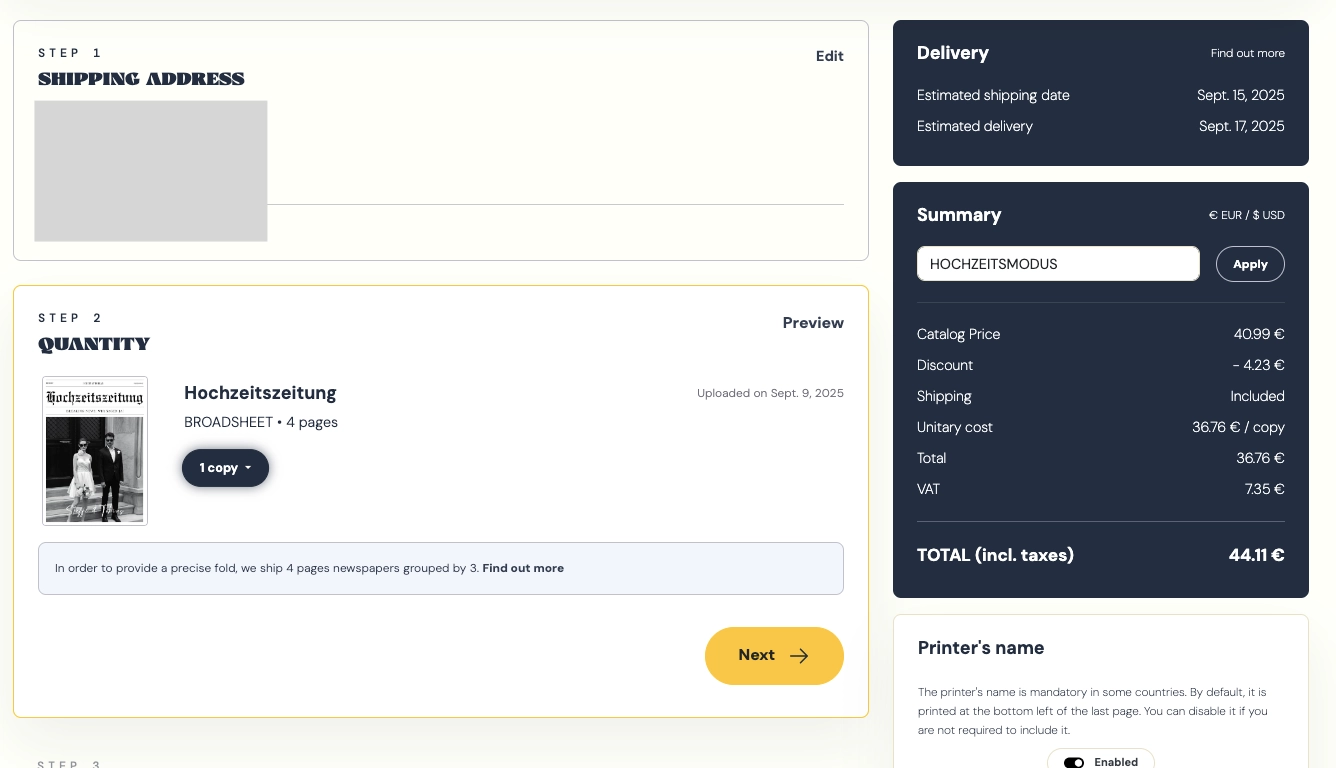 Hochzeitszeitung drucken mit PRINTNEWSPAPER Schritt 6