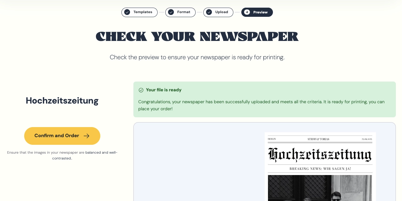 Hochzeitszeitung drucken mit PRINTNEWSPAPER Schritt 4
