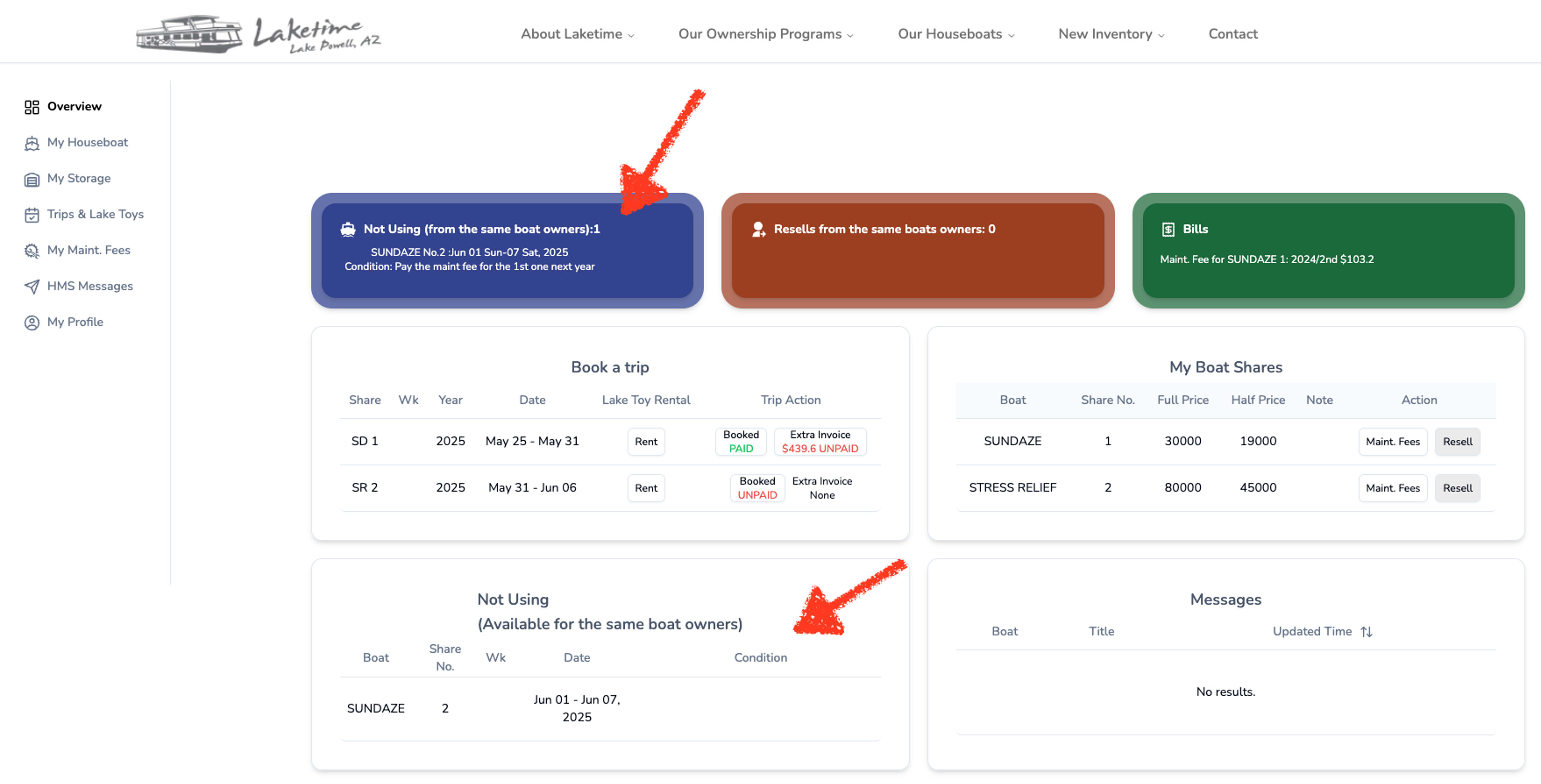 Booking interface