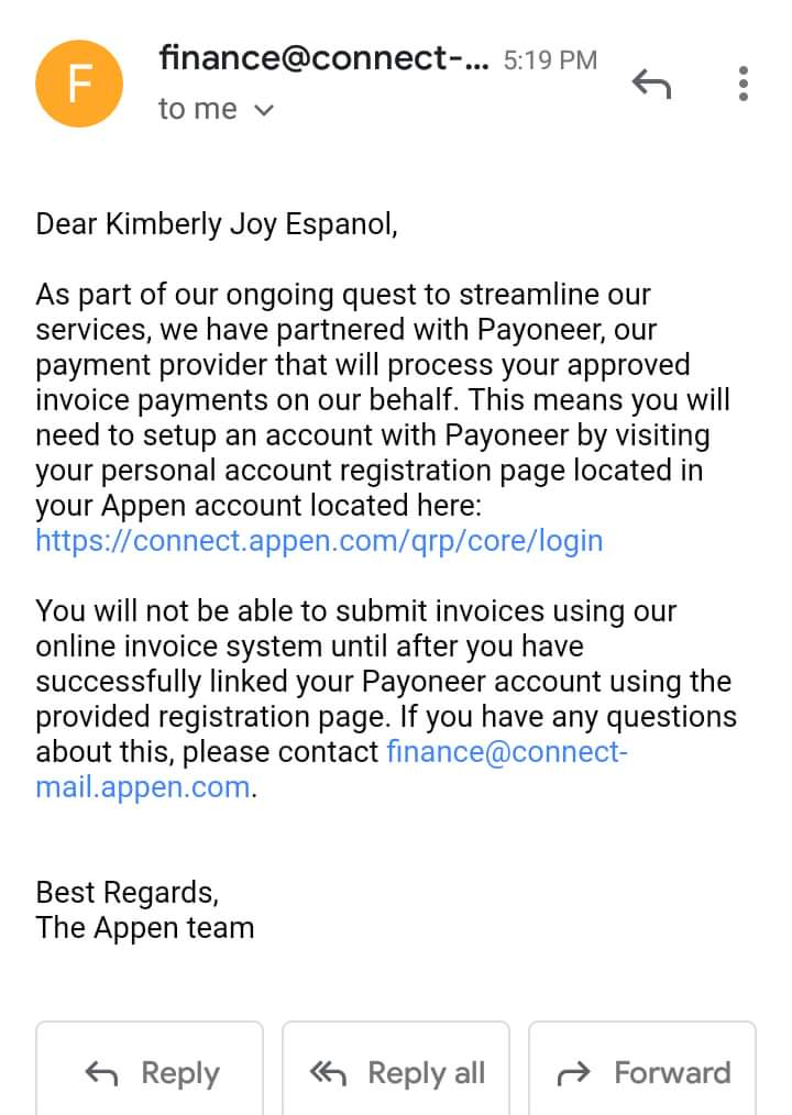 Appen only accepts payoneer