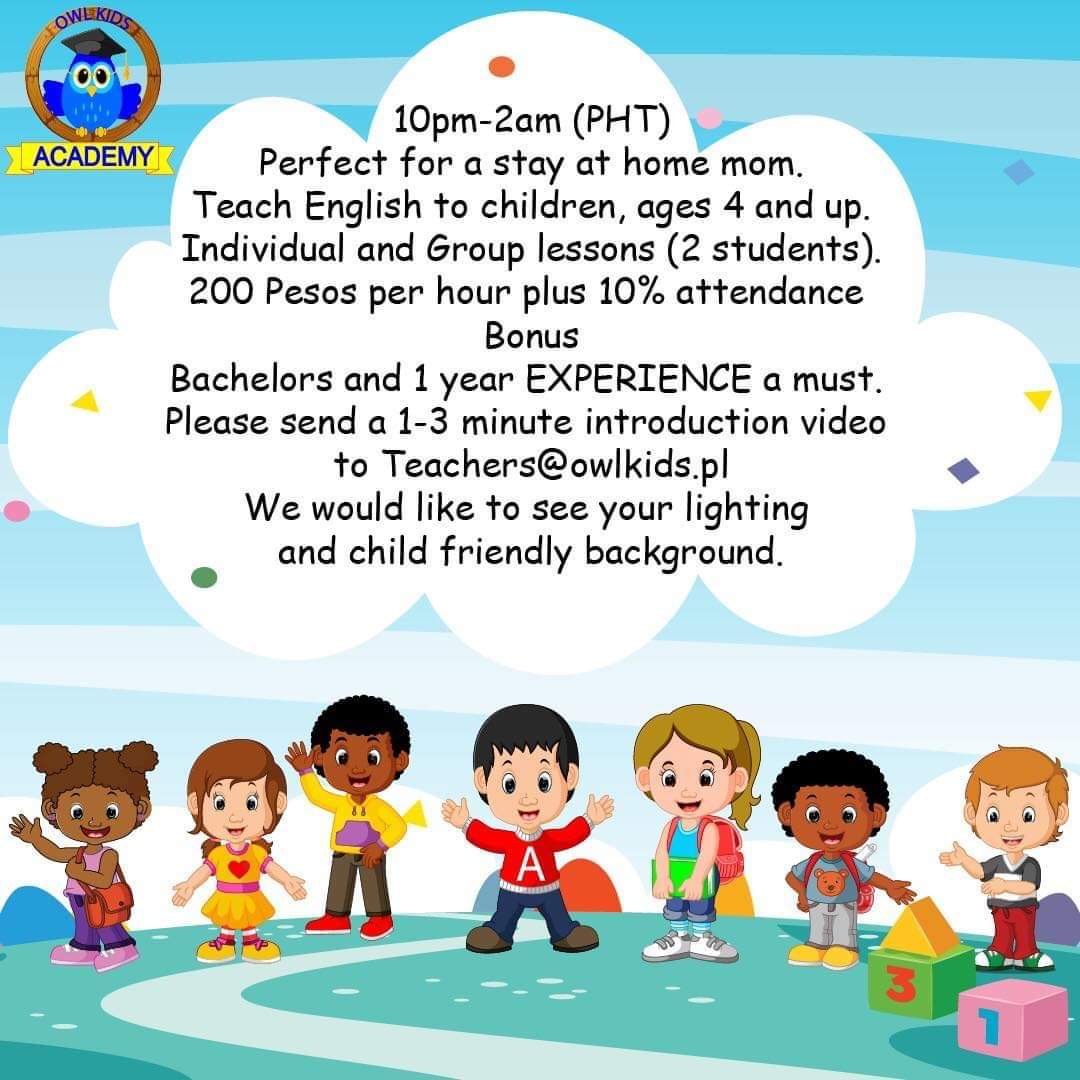 Owlkids Academy hiring teachers who can work from 10pm to 2am