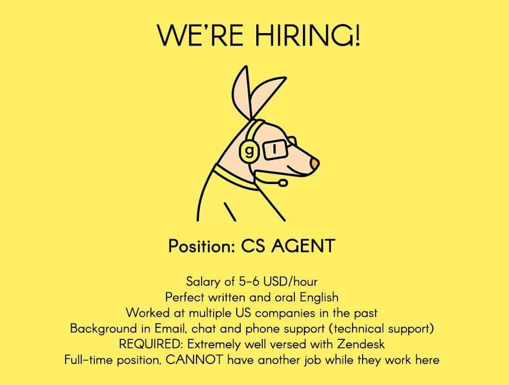 we're hiring customer service agent full-time working at Zendesk platform