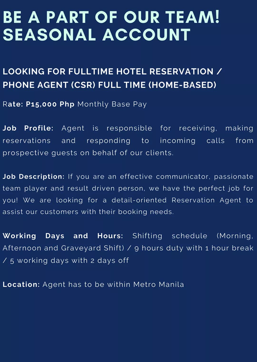 Hotel Reservation / Phone Agent CSR