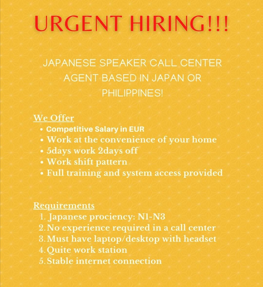 Super immediate hiring! European call center company is looking for customer support agents!