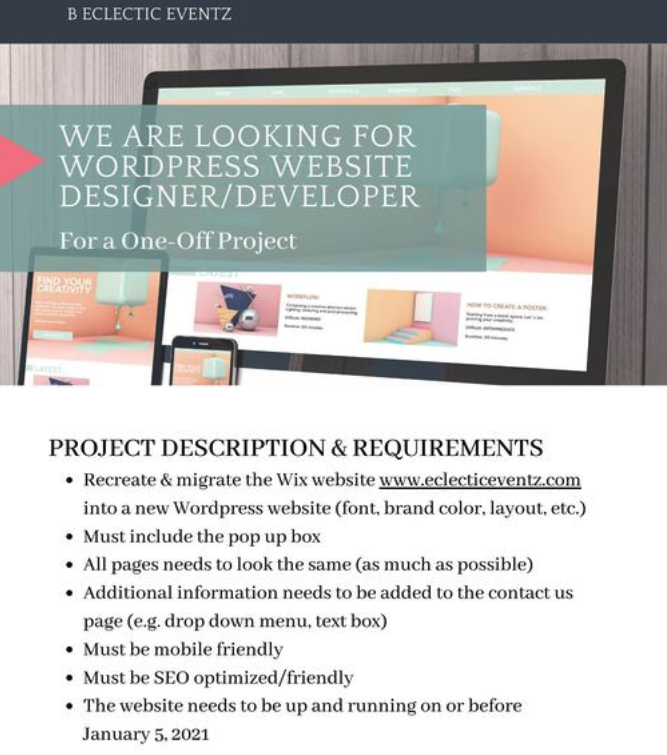 B Eclectic Eventz is hiring Web Designer/Developer