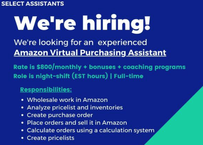 Select Assistants Urgently Needs Experienced Amazon Virtual Purchasing Assistant