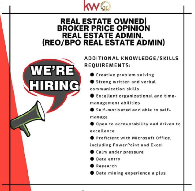 We are looking for a Real Estate owned / Broker Price Opinion Real Estate Admin