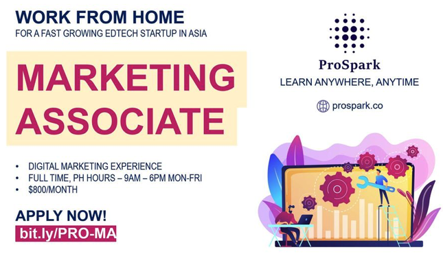 Work From Home! ProSpark Now Hiring Marketing Associate