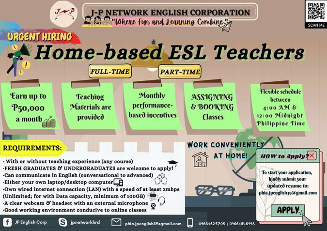 Be one of our Home-Based ESL teachers!