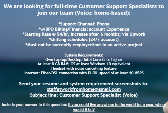 Our Support Group is ramping and looking for Customer Support Specialist