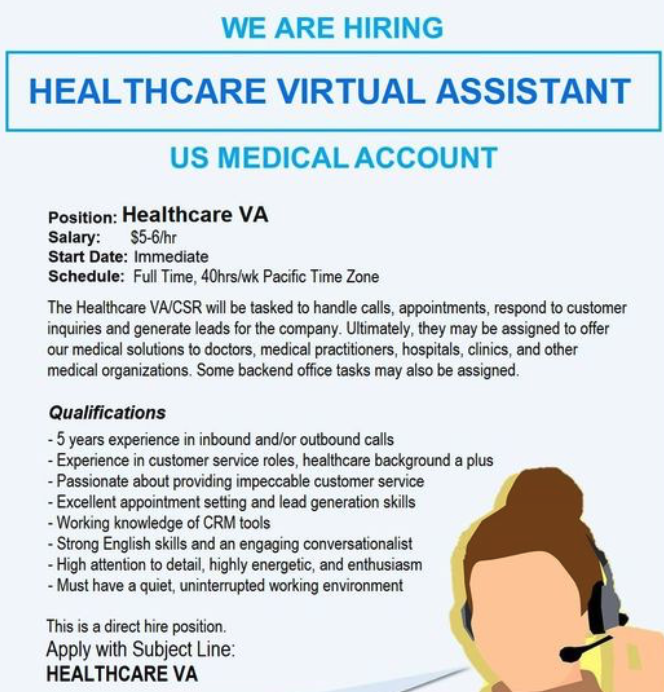 CALLING CSRs! HIRING HEALTHCARE VIRTUAL ASSISTANT!