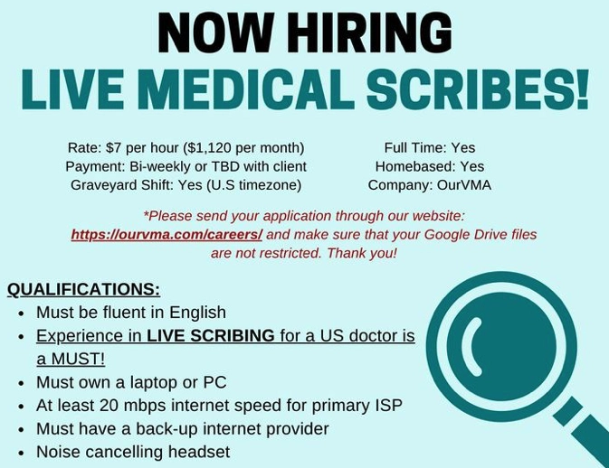 Now Hiring Live Medical Scribes!