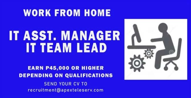 Earn Php45,000 or higher! Apex Health Care Solutions is Hiring IT Team Lead