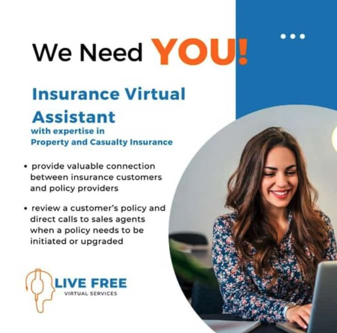 Live Free Virtual Services is hiring Insurance Virtual Assistant! $5 per hour