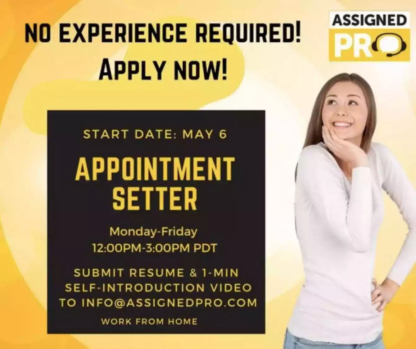 Assigned Pro is looking for a motivated Appointment Setter to join our team by contacting prospective clients via phone