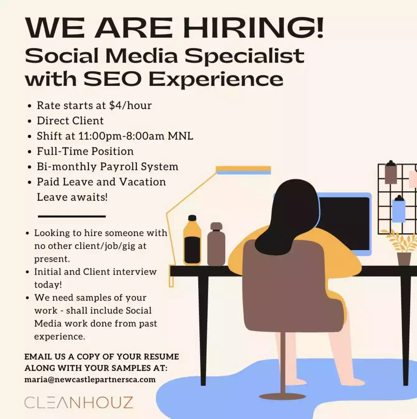 CleanHouz is looking for Social Media Specialist with SEO Experience