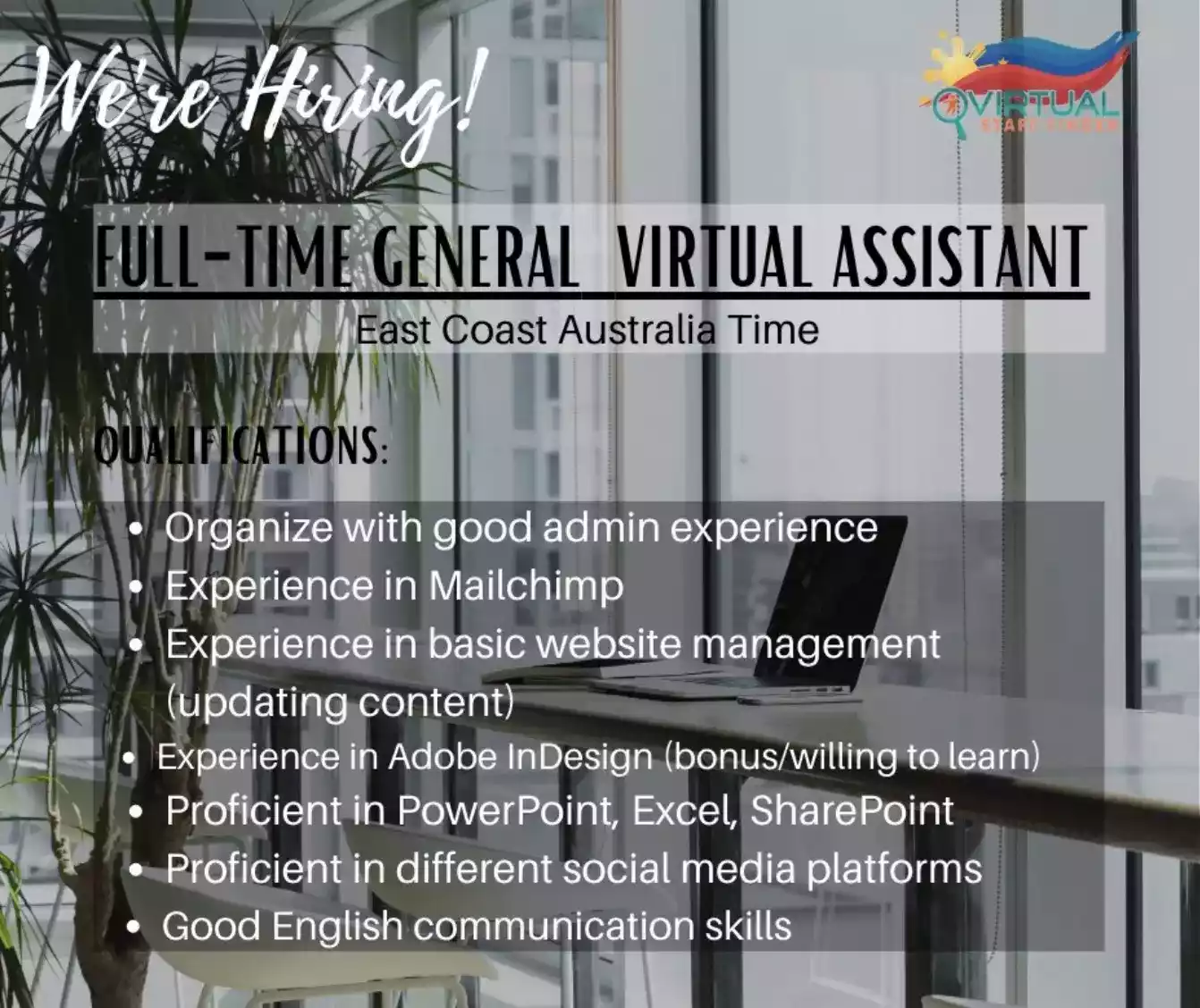 An employer who runs a Retail food consultant is looking for a Full-Time General Virtual Assistant