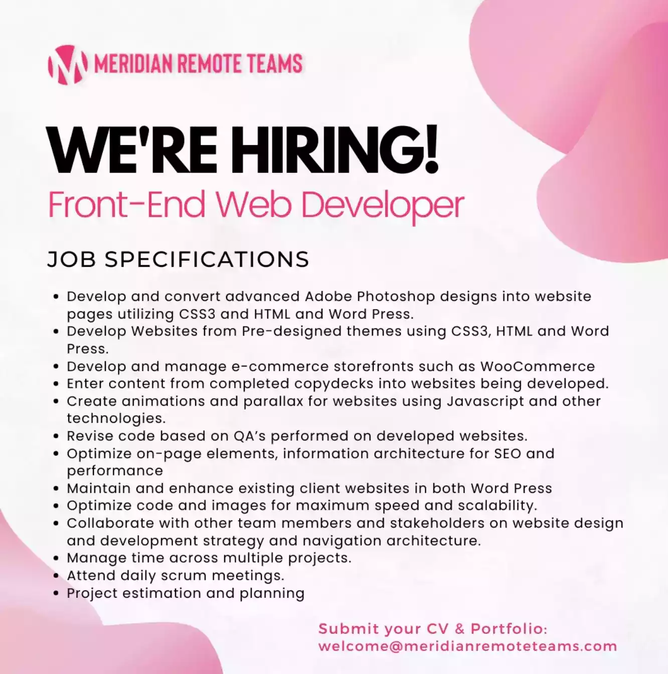 Meridian Remote Teams is looking for a FRONT-END WEB DEVELOPER!