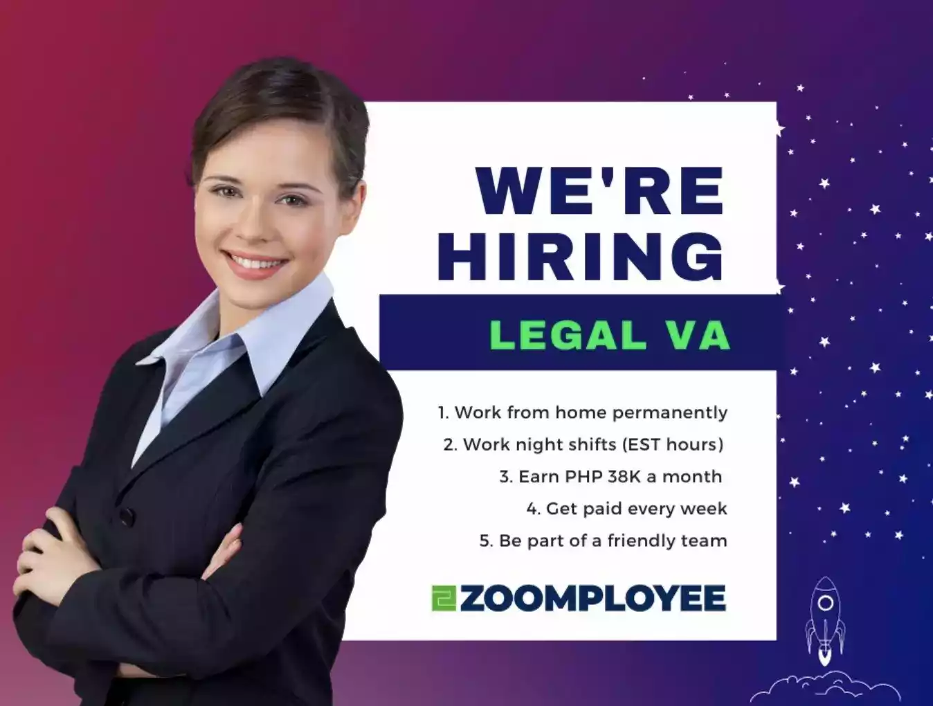 ZOOMPLOYEE is looking for a legal admin assistant with experience in providing admin support to a lawyer or a legal team in the US