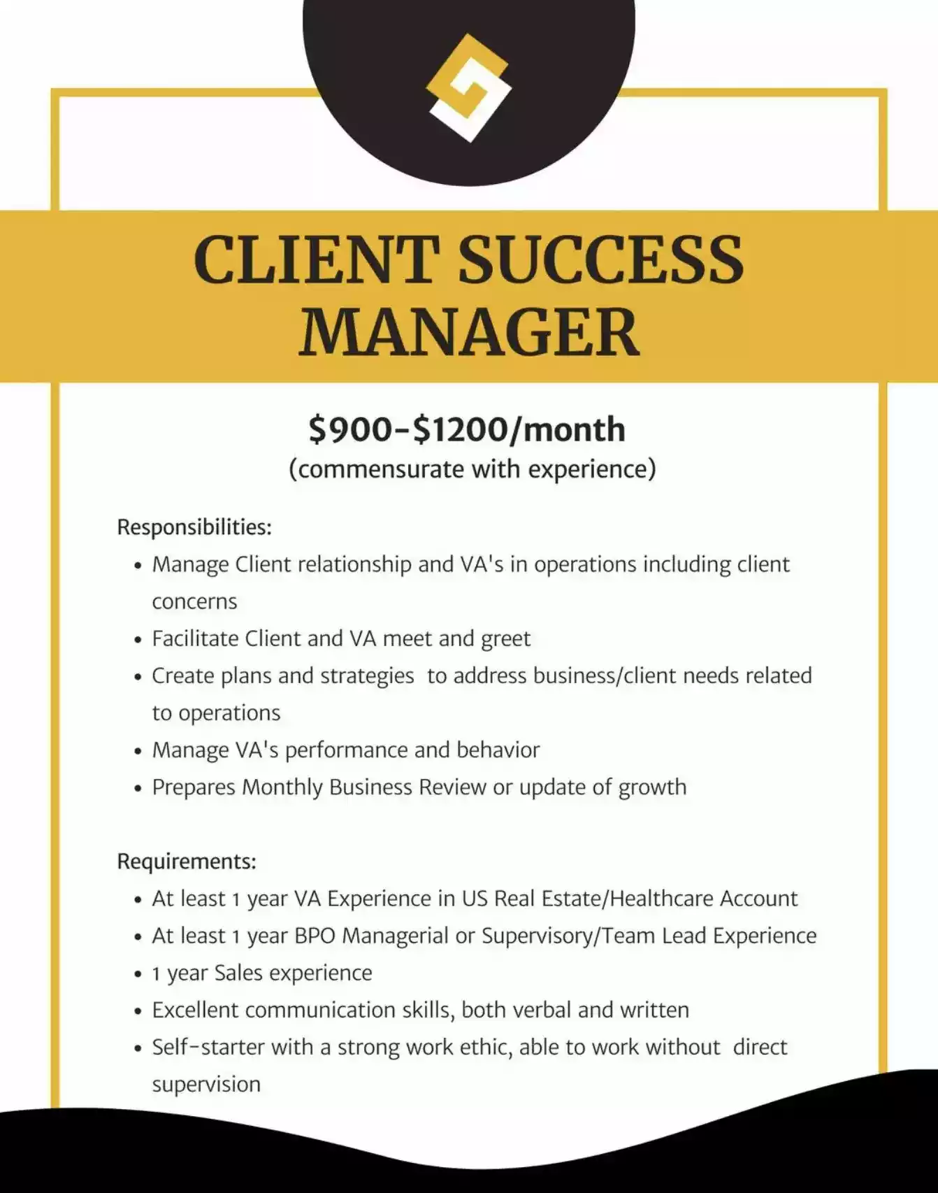 We are urgently hiring client success manager! $900 - $1200 per month (commensurate with experience)