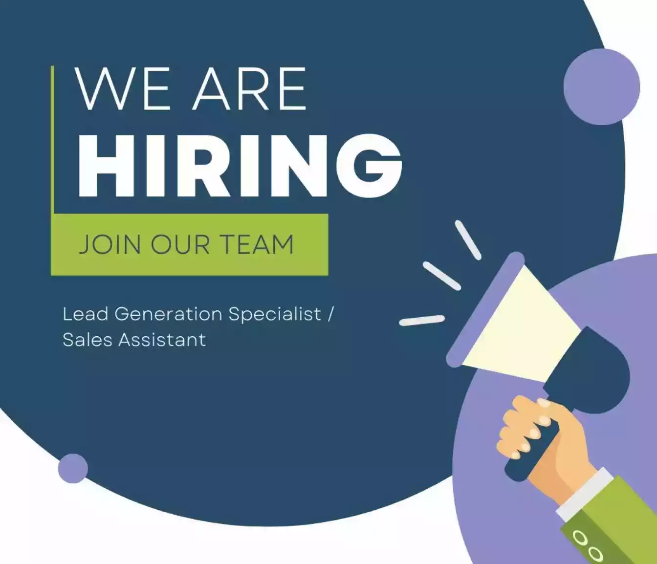 We are hiring lead generation specialist and sales assistant!