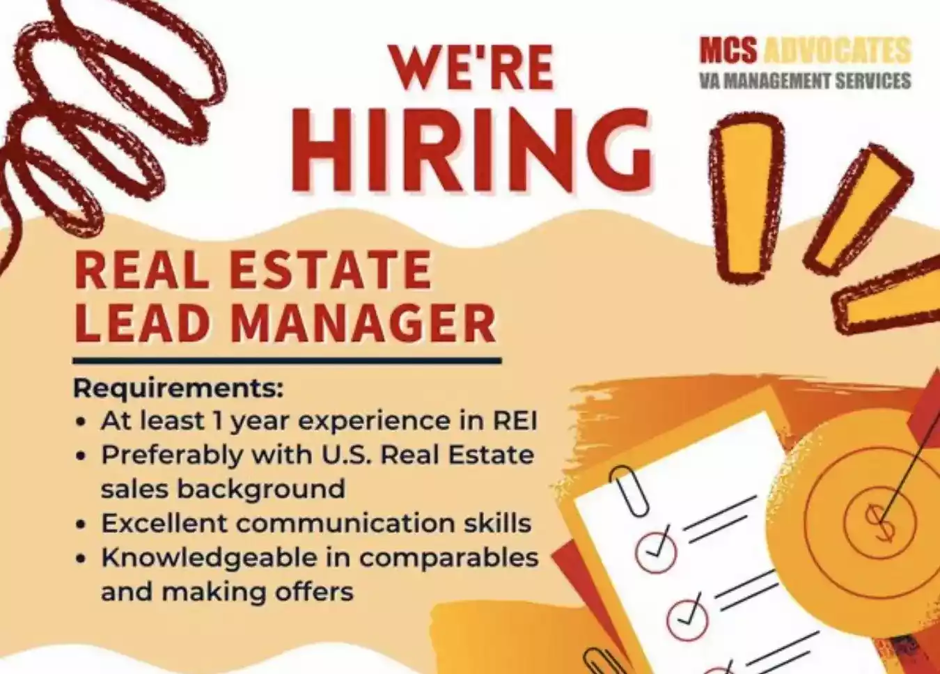 MCS ADVOCATES VA is Hiring Real Estate Lead Manager