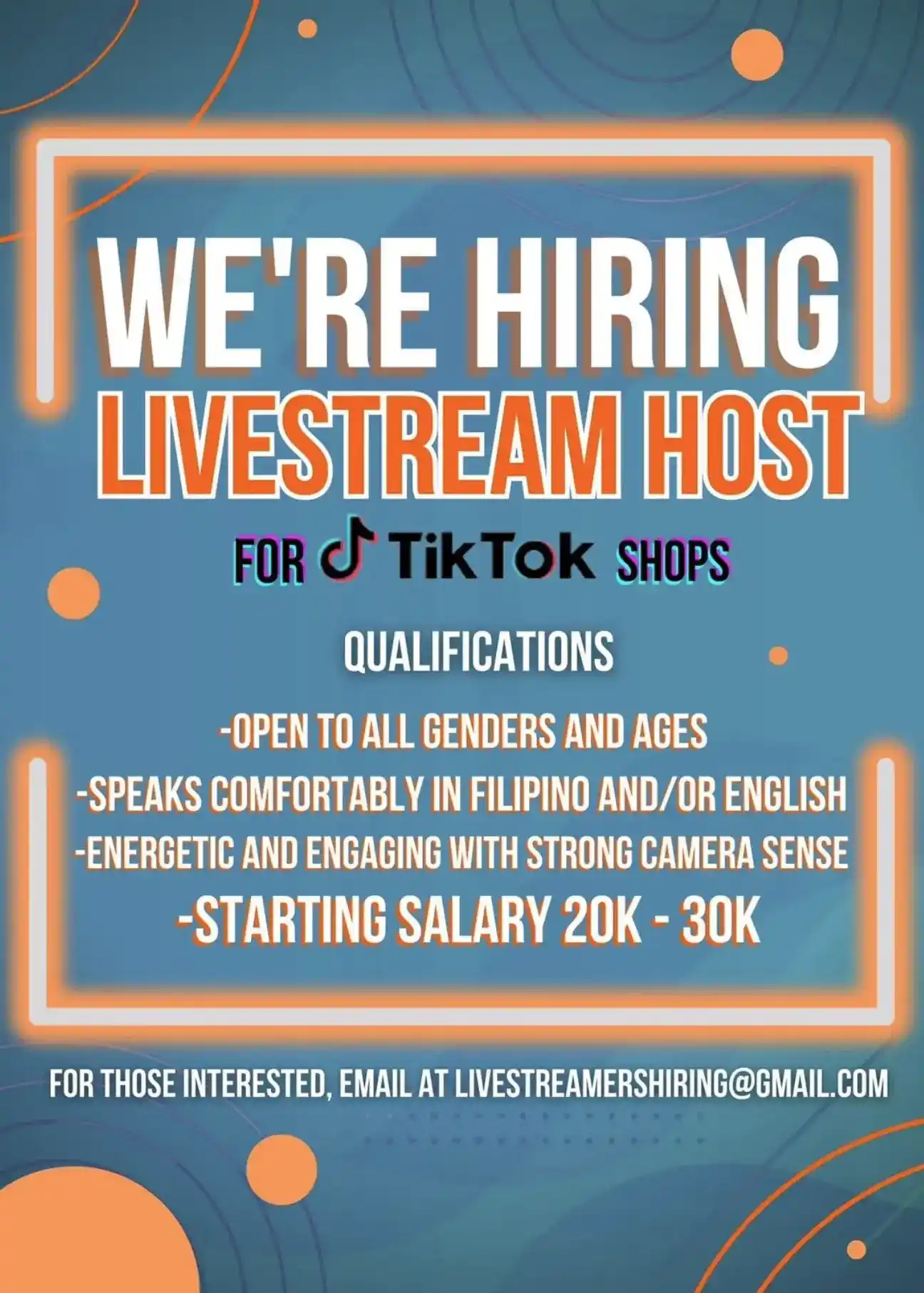 We’re hiring Livestream Host for TikTok Shops! 🧡