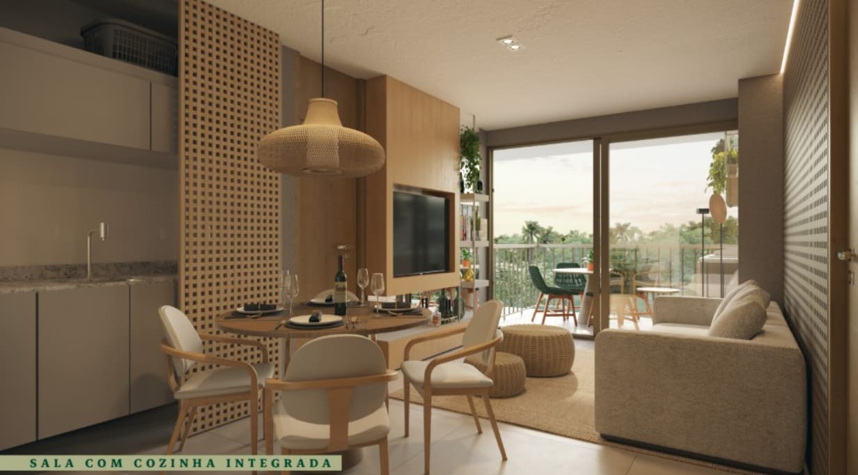 Planta - Apartamento 2 Quartos, Sala e Cozinha Integrada - Beach Class Manguinhos