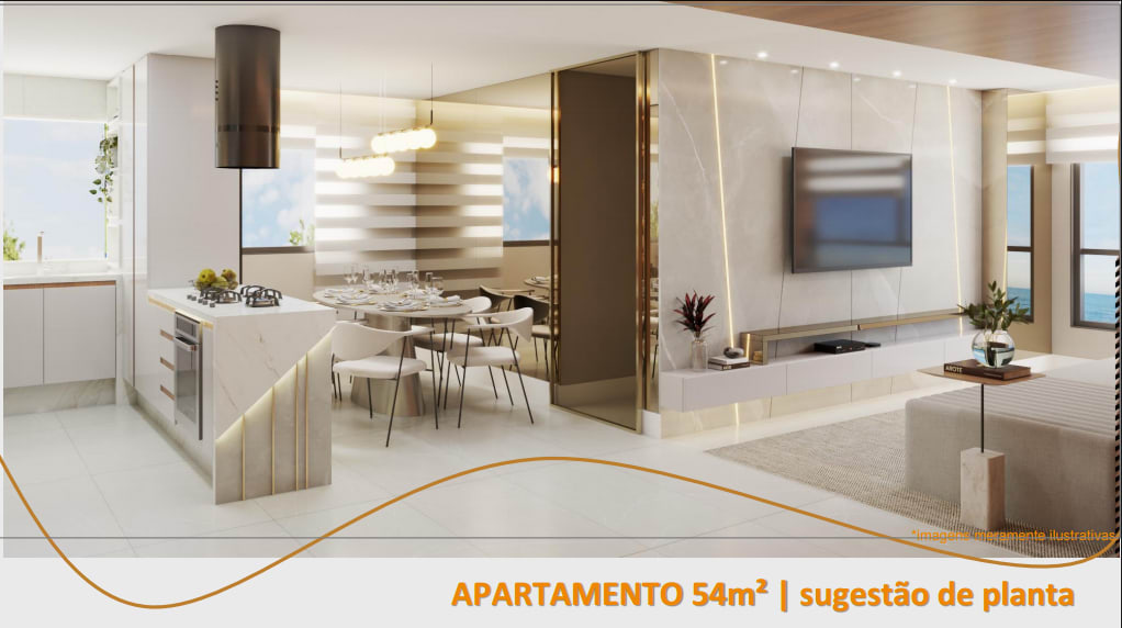 Integrated kitchen of the 54m² apartment - Beiramar Prince
