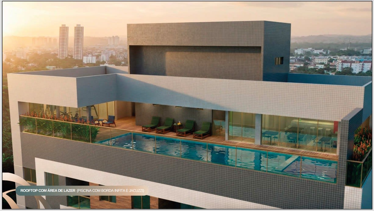 Rooftop com piscina de borda infinita e jacuzzi