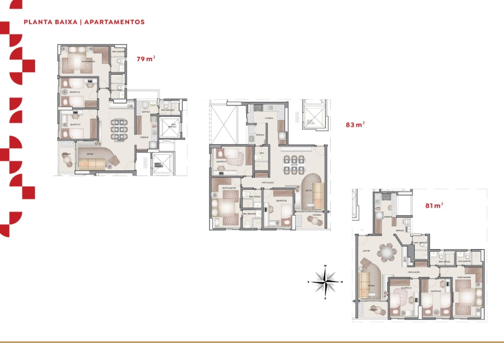 Floor plan of the 79m², 81m² and 83m² apartments