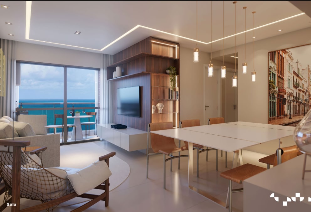 Living and dining room with ocean view
