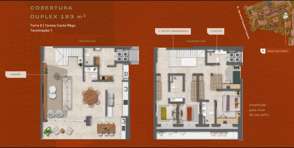 Floor plan of the 183m² duplex penthouse, Tower G