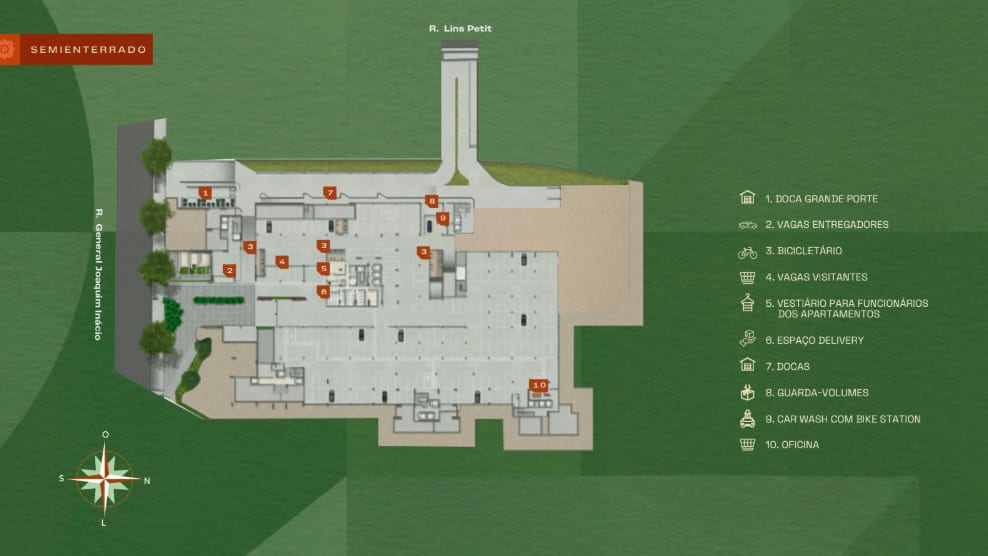 Semi-basement (parking) floor plan of Raízes